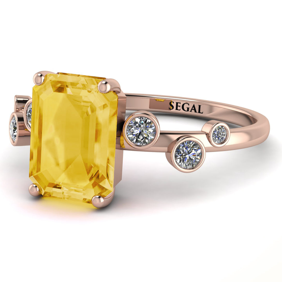 Emerald Cut Citrine Ring With Bezel - Alina No. 602