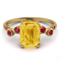 Emerald Cut Citrine Ring With Bezel - Alina No. 610 image 1
