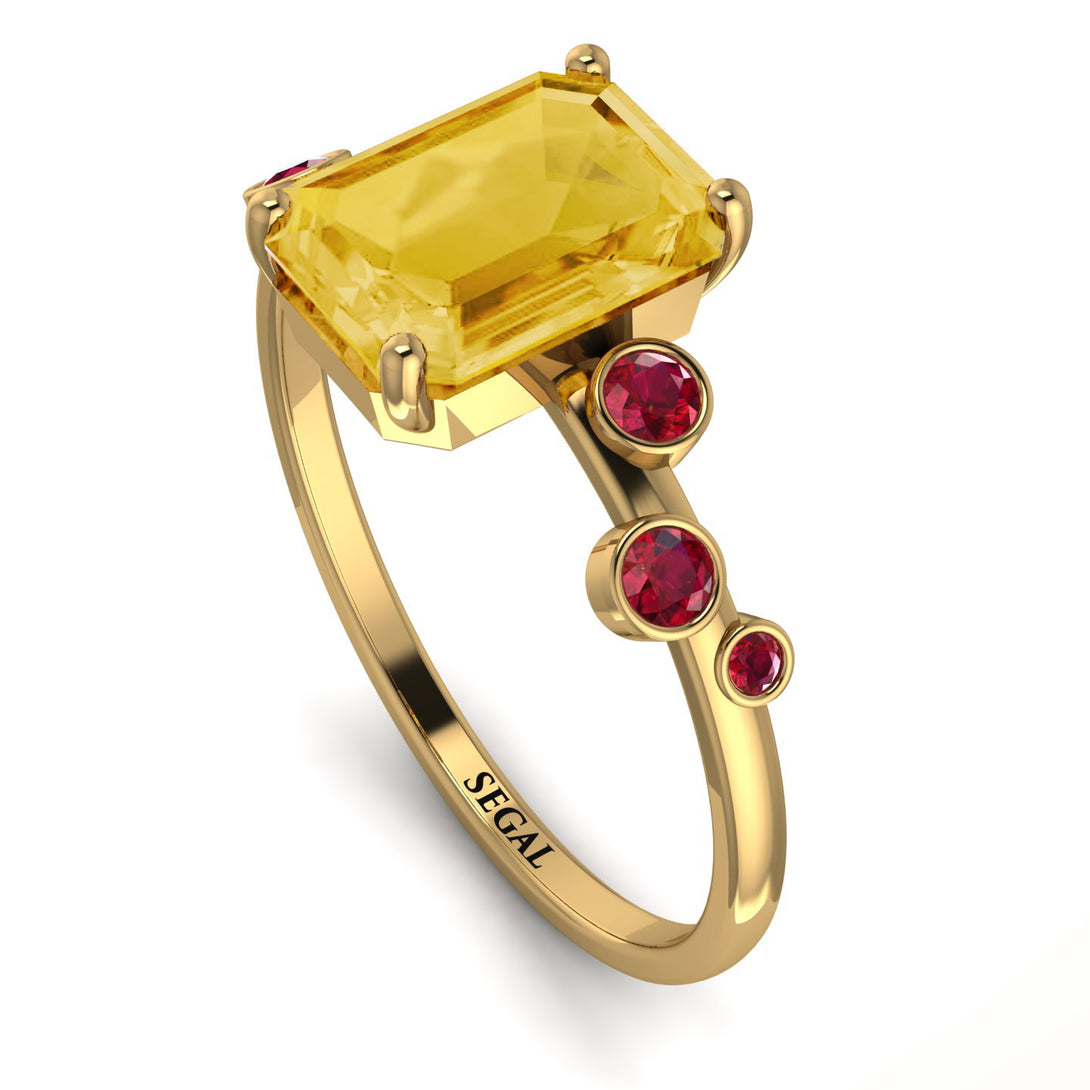 Emerald Cut Citrine Ring With Bezel - Alina No. 610