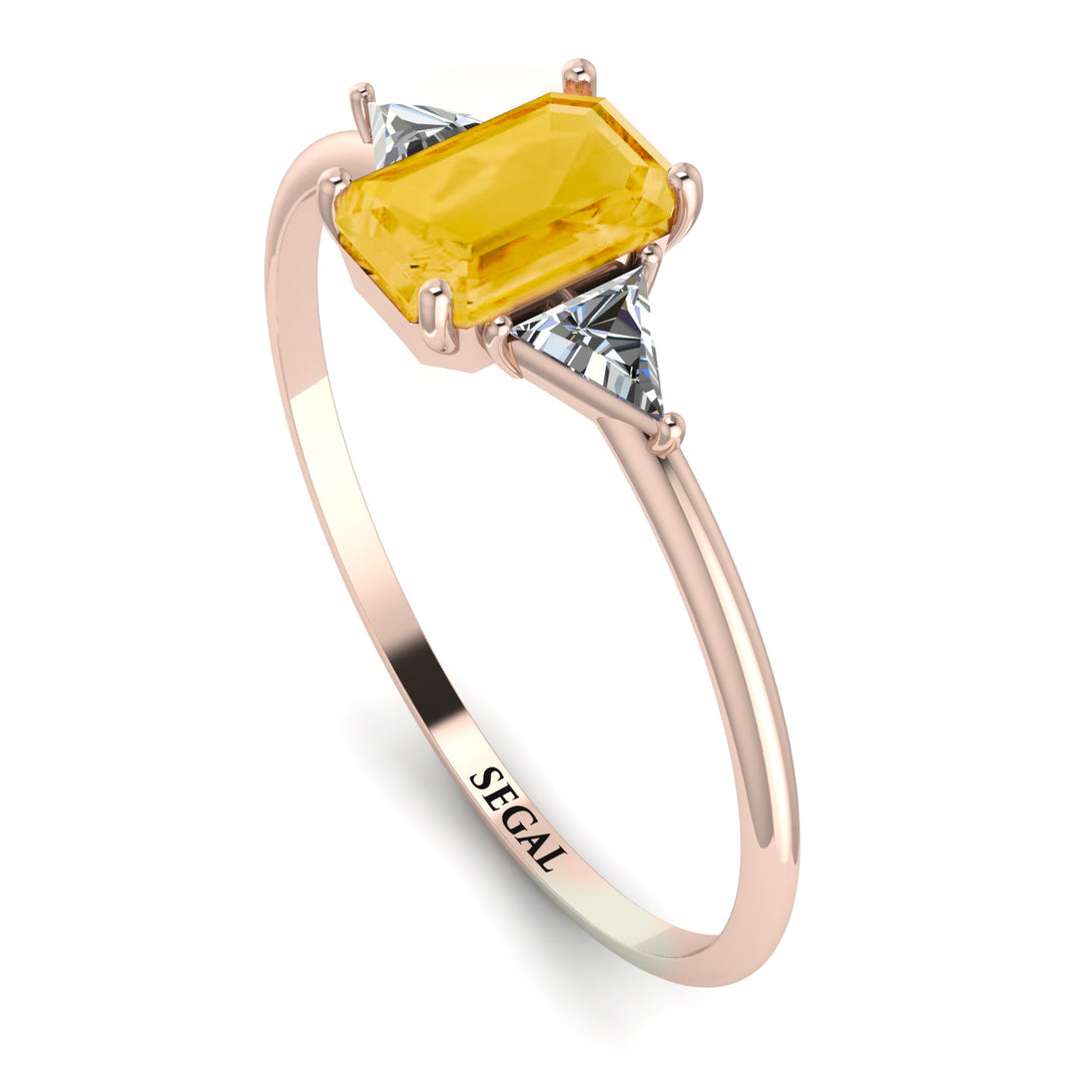 Emerald Cut Citrine With Triangles Ring - Remi No. 602
