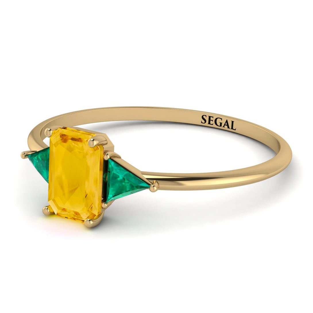 Emerald Cut Citrine With Triangles Ring - Remi No. 604