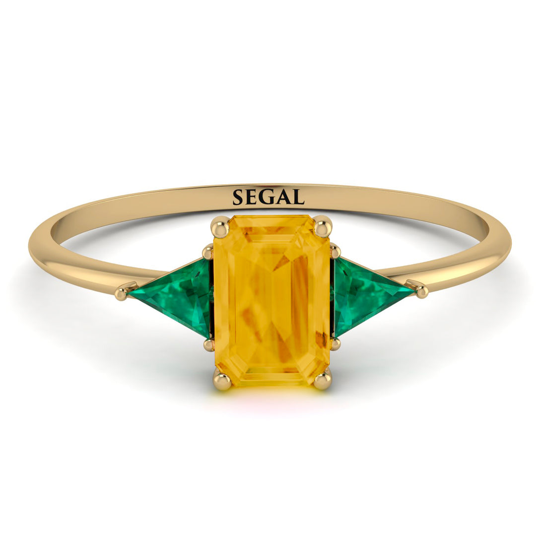 Emerald Cut Citrine With Triangles Ring - Remi No. 604