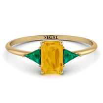 Emerald Cut Citrine With Triangles Ring - Remi No. 604 image 1