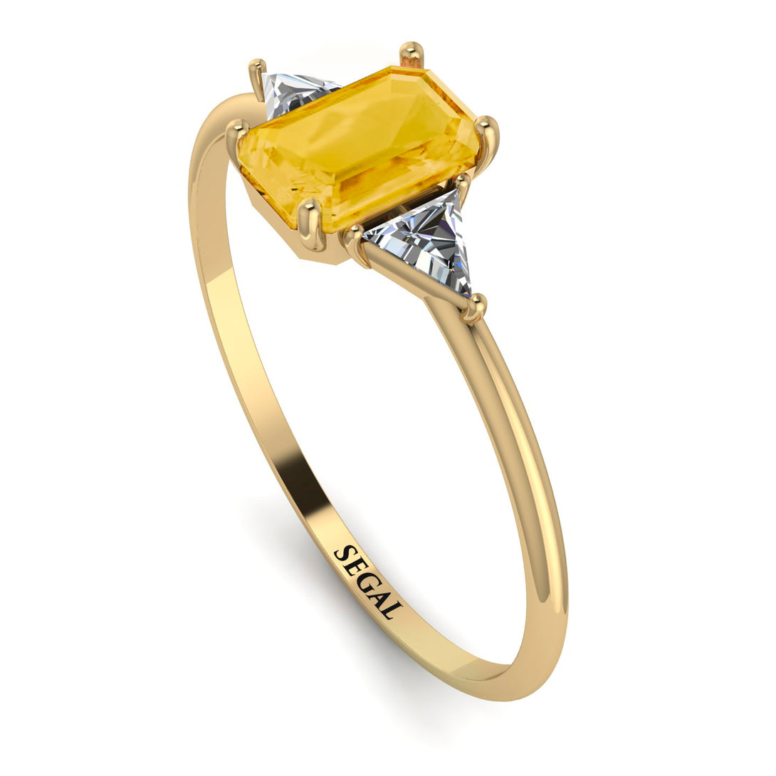 Emerald Cut Citrine With Triangles Ring - Remi No. 601