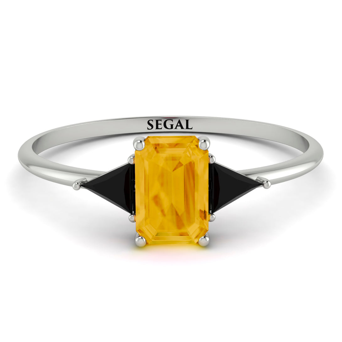Emerald Cut Citrine With Triangles Ring - Remi No. 609