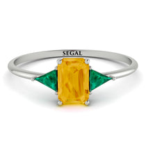 Emerald Cut Citrine With Triangles Ring - Remi No. 606 image 1