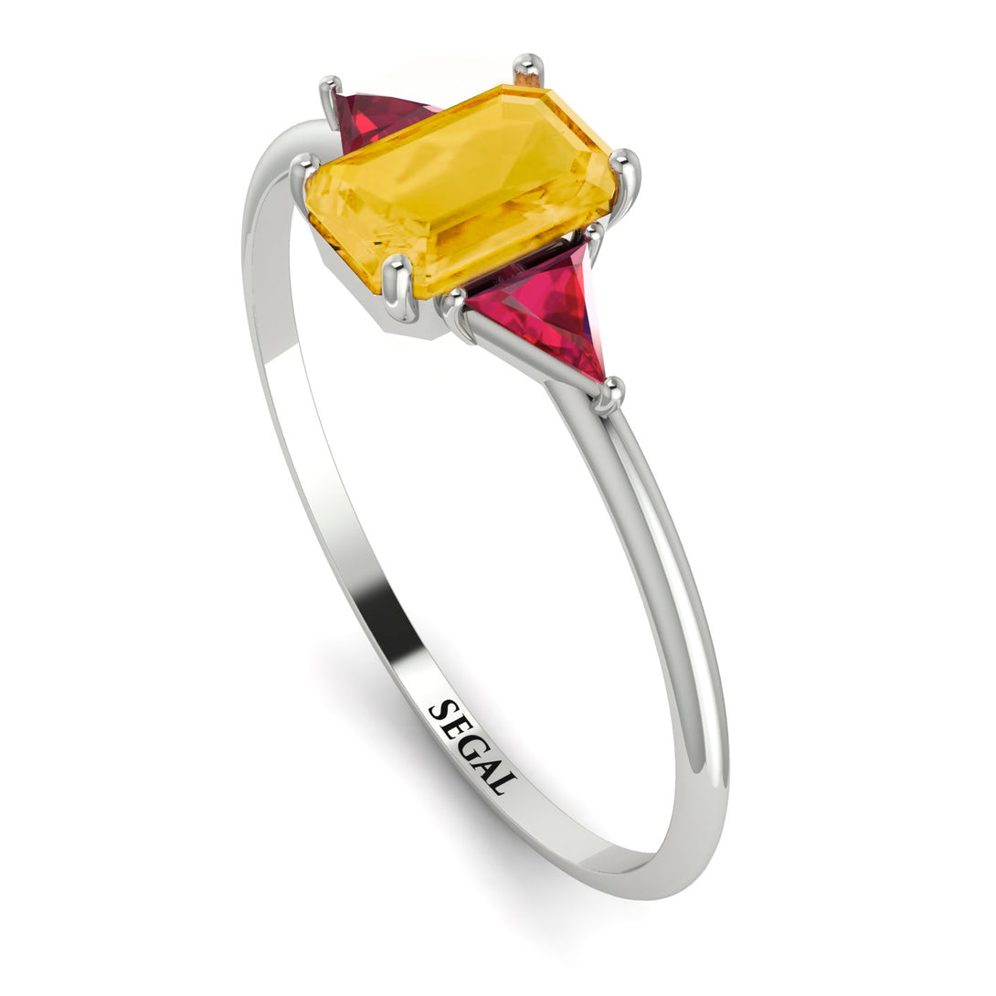 Emerald Cut Citrine With Triangles Ring - Remi No. 612