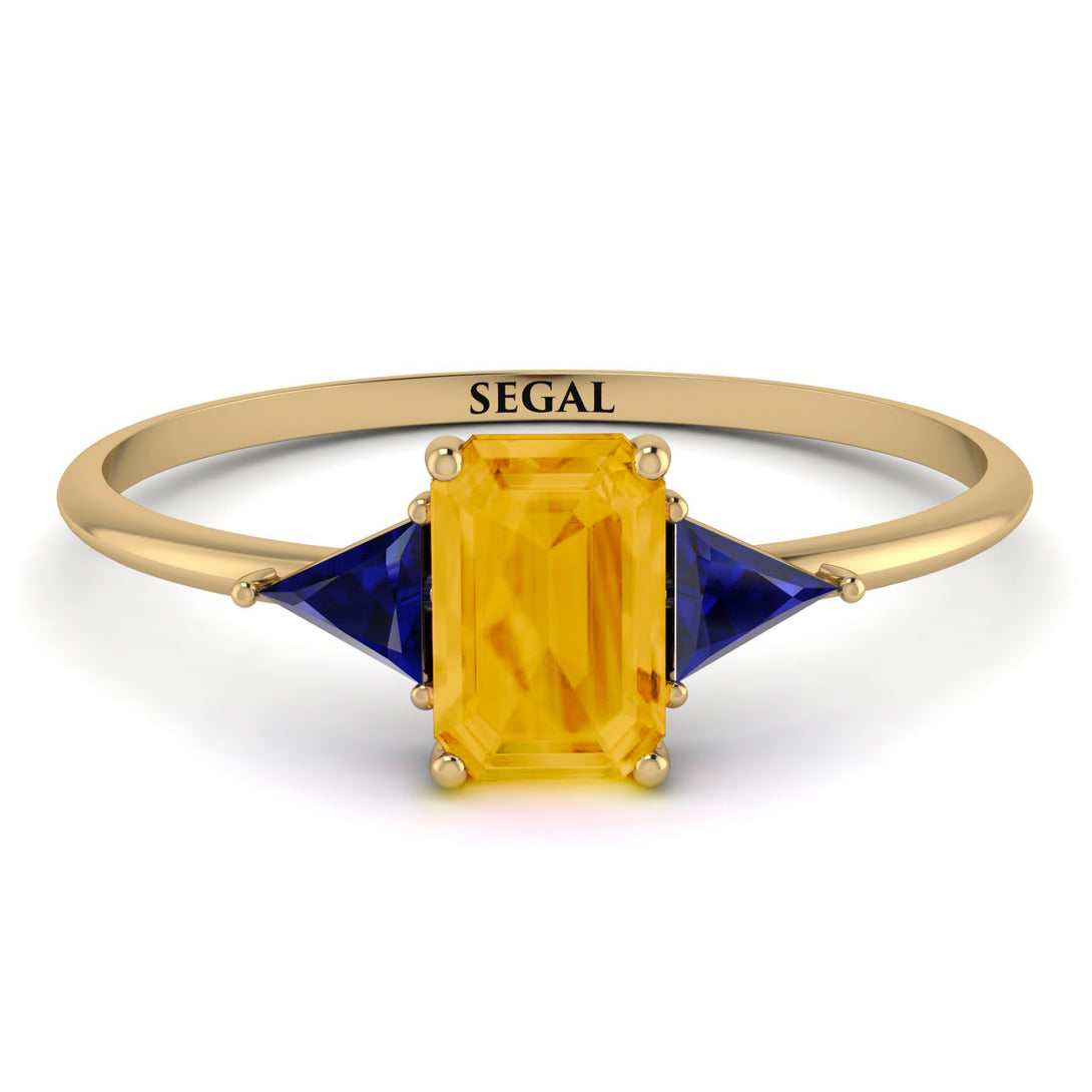 Emerald Cut Citrine With Triangles Ring - Remi No. 613