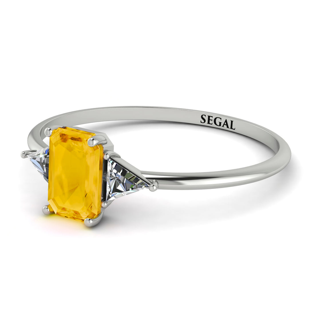 Emerald Cut Citrine With Triangles Ring - Remi No. 603