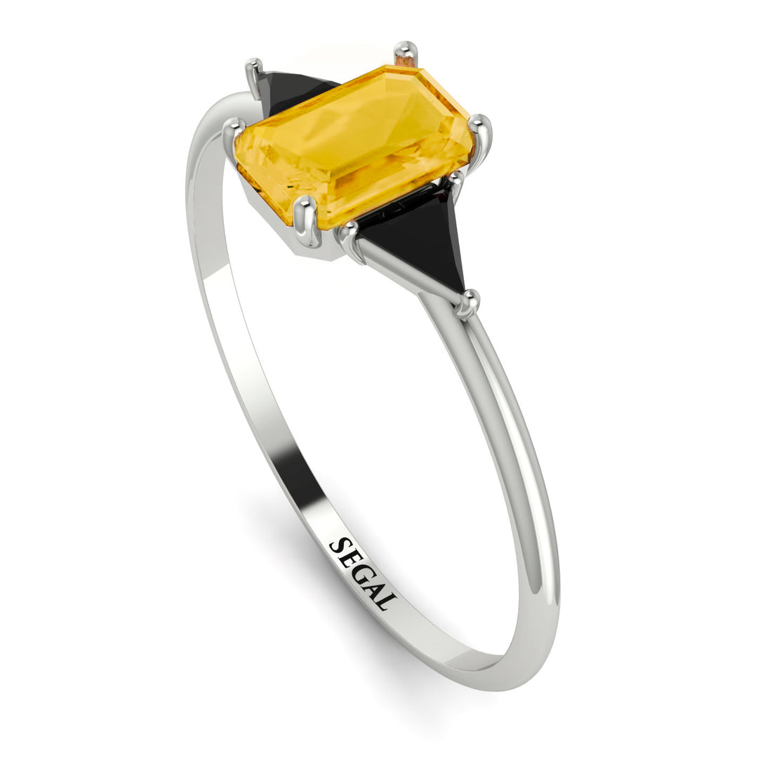 Emerald Cut Citrine With Triangles Ring - Remi No. 609