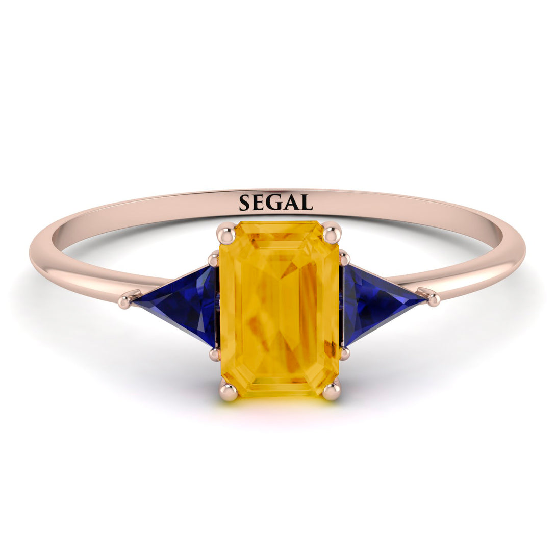 Emerald Cut Citrine With Triangles Ring - Remi No. 614