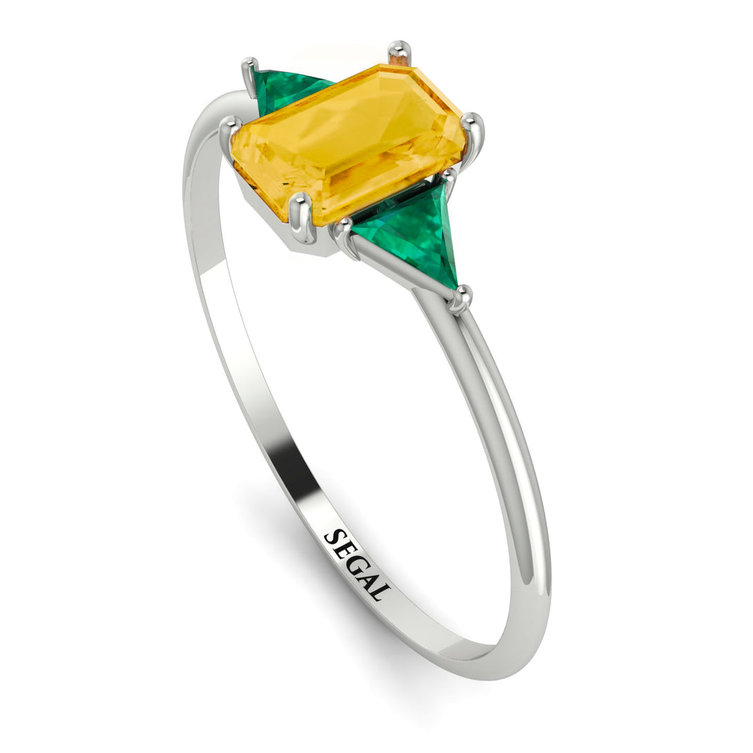Emerald Cut Citrine With Triangles Ring - Remi No. 606