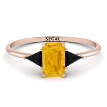 Emerald Cut Citrine With Triangles Ring - Remi No. 608 image 1