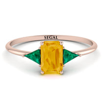 Emerald Cut Citrine With Triangles Ring - Remi No. 605 image 1