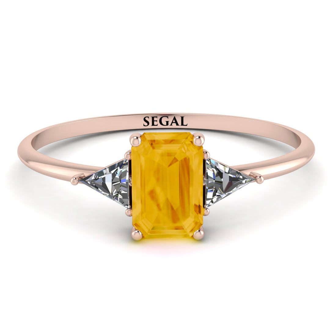 Emerald Cut Citrine With Triangles Ring - Remi No. 602