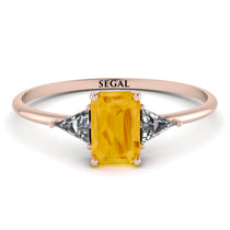 Emerald Cut Citrine With Triangles Ring - Remi No. 602 image 1