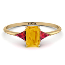 Emerald Cut Citrine With Triangles Ring - Remi No. 610 image 1
