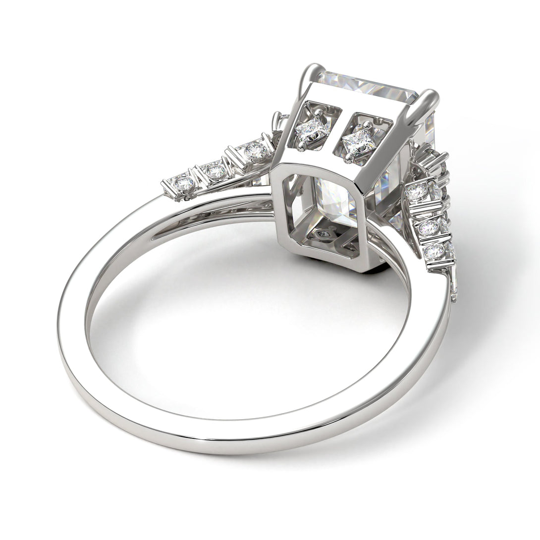 Barbara's Emerald Cut Diamond Ring Hidden Round Diamonds - Sawyer No. 3000
