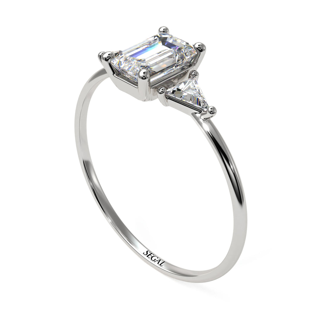 Emerald Cut Diamond With Triangles Ring - Remi No. 3