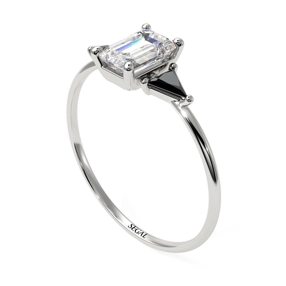 Emerald Cut Diamond With Triangles Ring - Remi No. 33