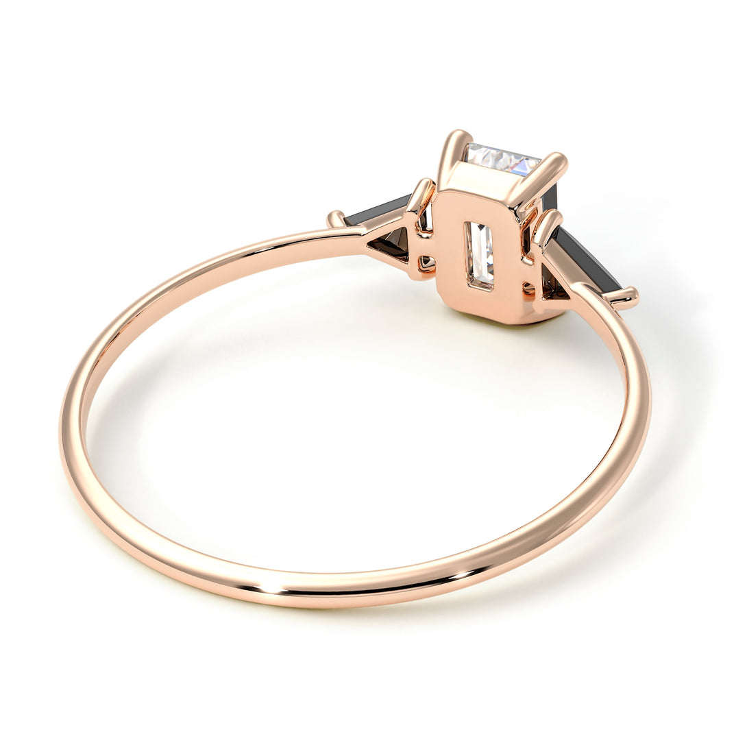 Emerald Cut Diamond With Triangles Ring - Remi No. 32