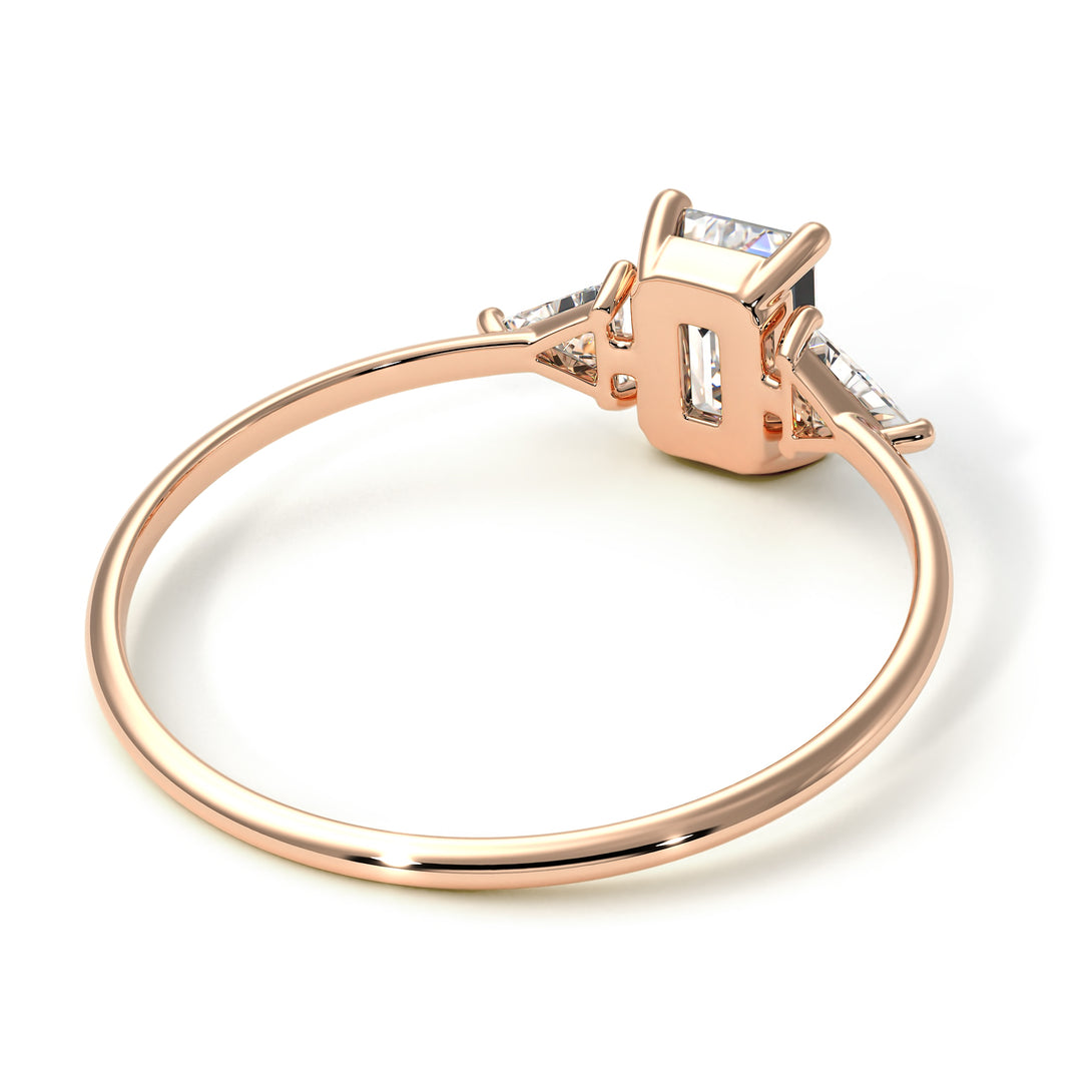 Emerald Cut Diamond With Triangles Ring - Remi No. 2