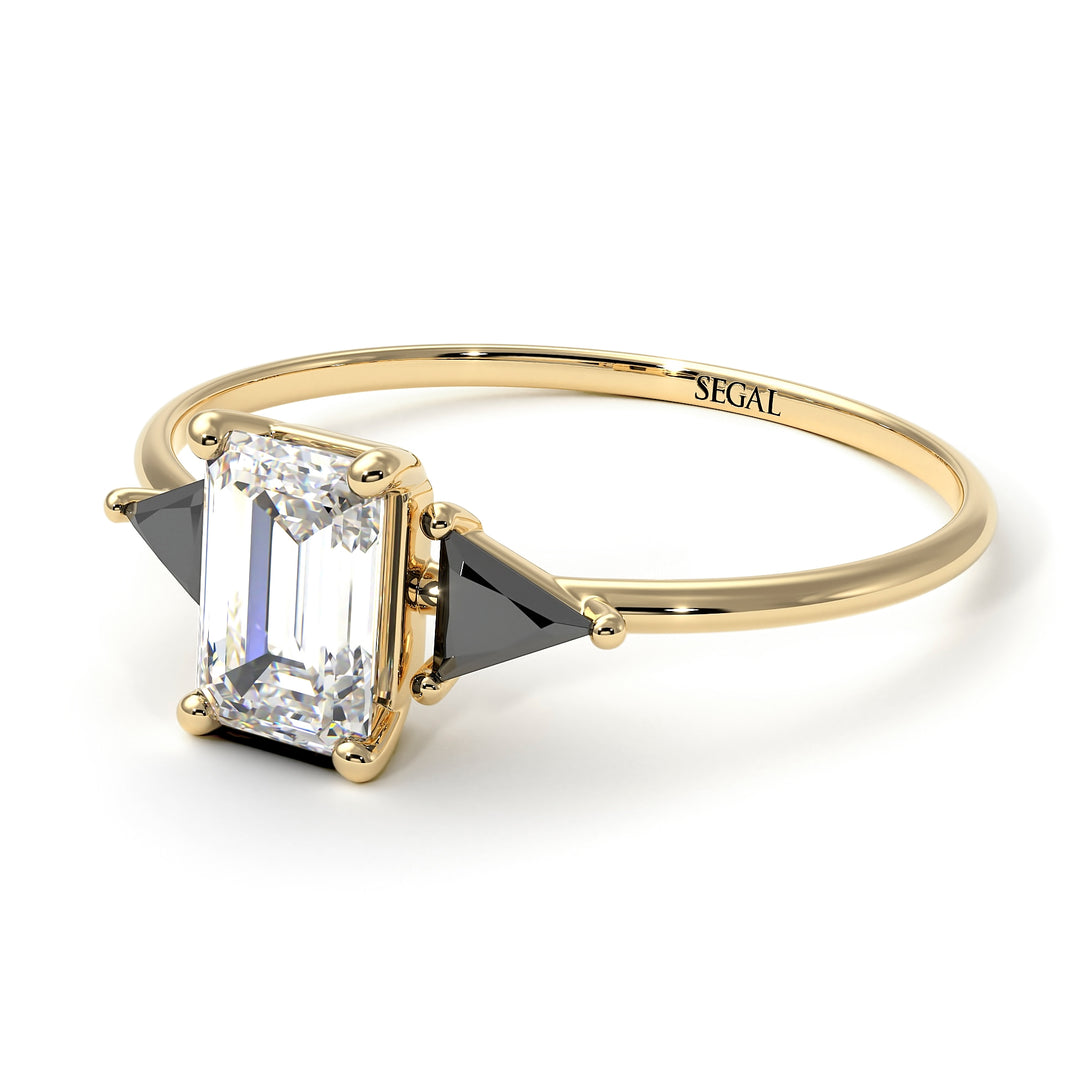 Emerald Cut Diamond With Triangles Ring - Remi No. 31