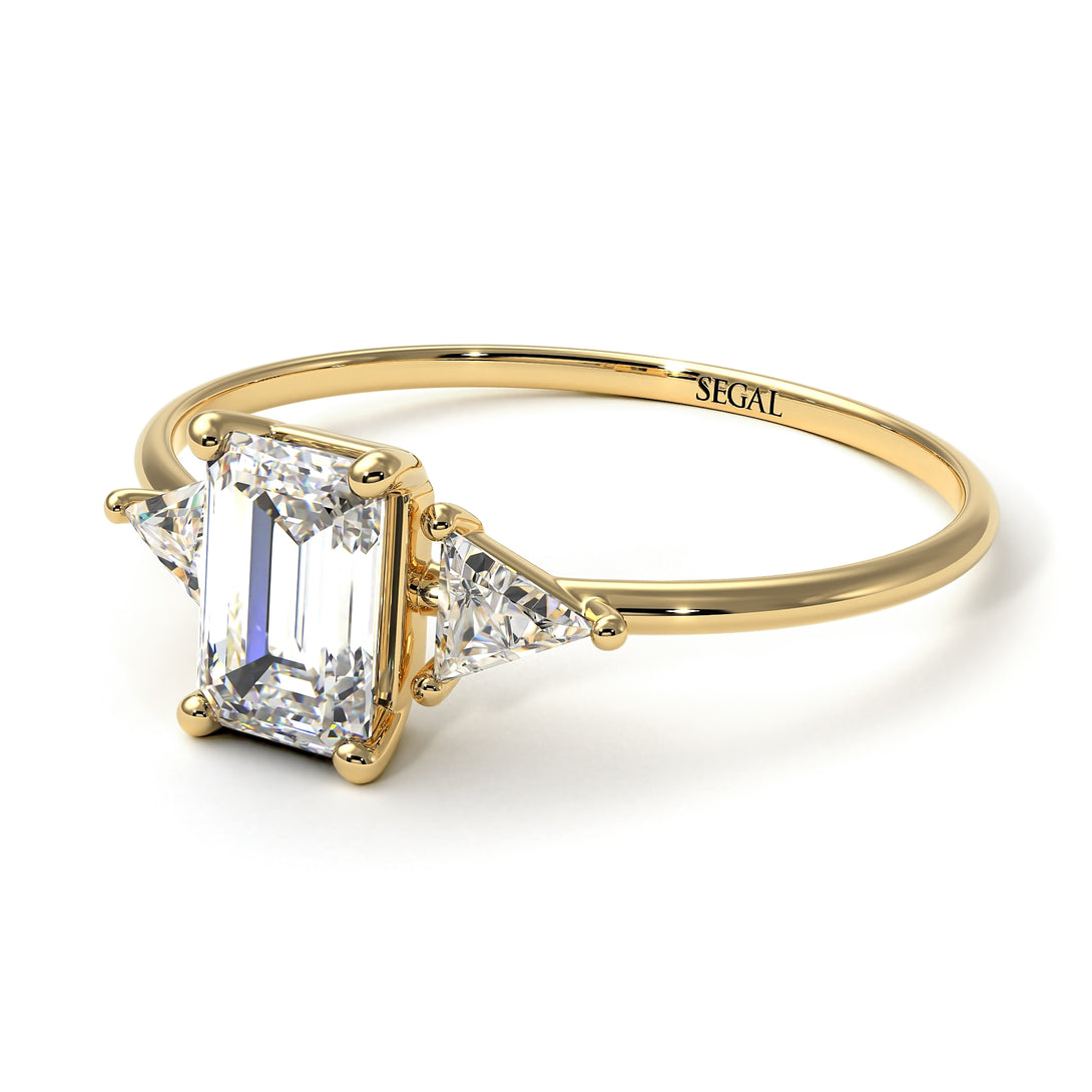 Emerald Cut Diamond With Triangles Ring - Remi No. 1