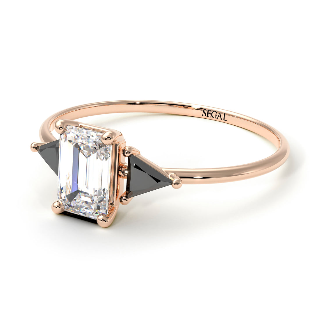 Emerald Cut Diamond With Triangles Ring - Remi No. 32