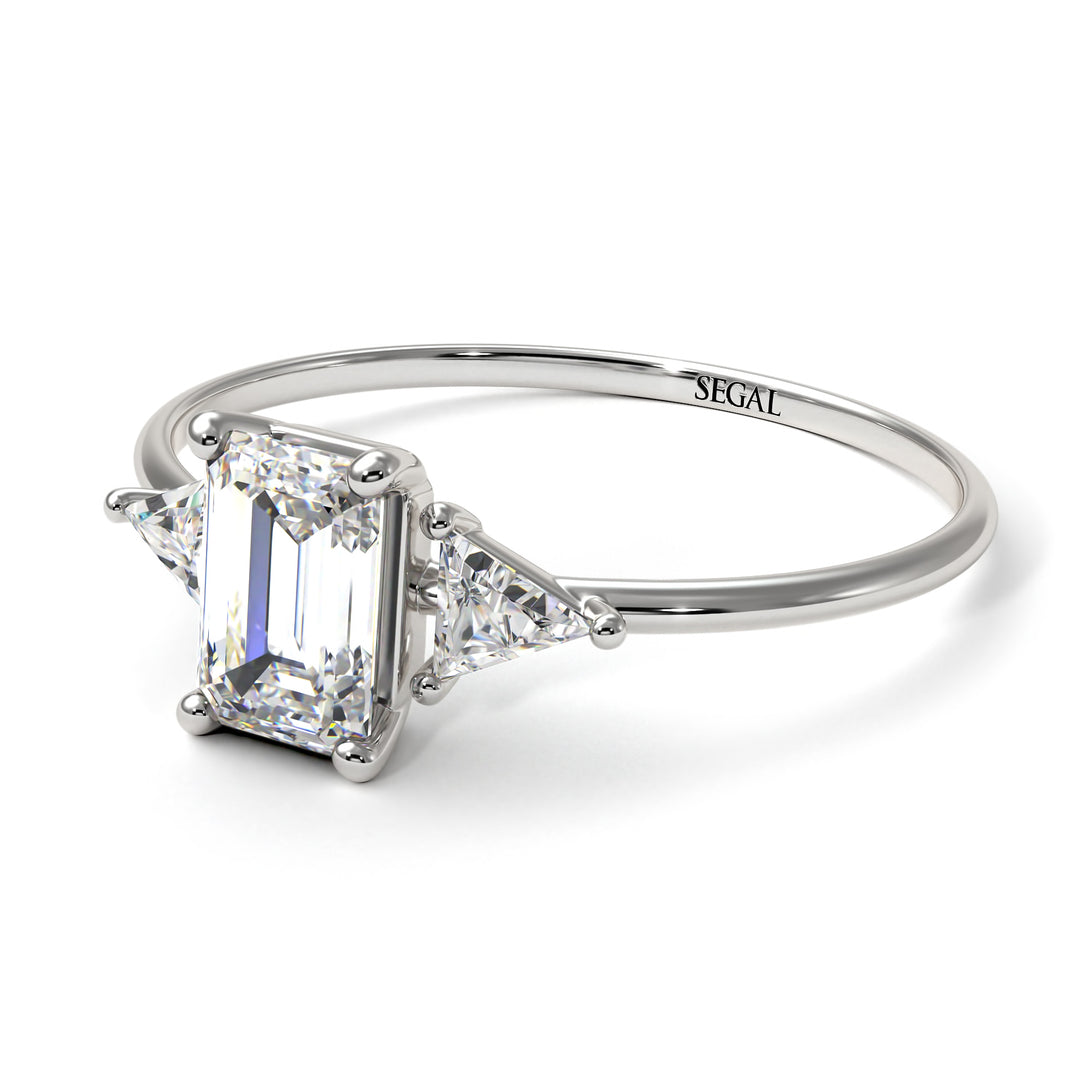 Emerald Cut Diamond With Triangles Ring - Remi No. 3