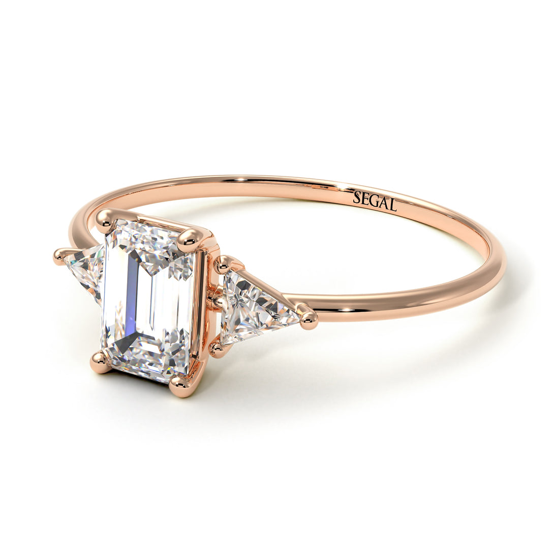 Emerald Cut Diamond With Triangles Ring - Remi No. 2