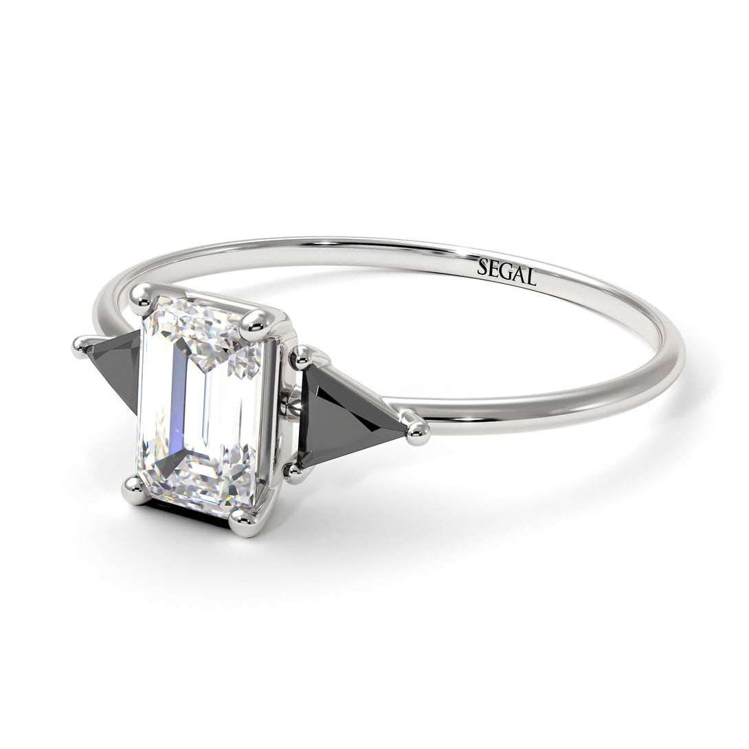 Emerald Cut Diamond With Triangles Ring - Remi No. 33