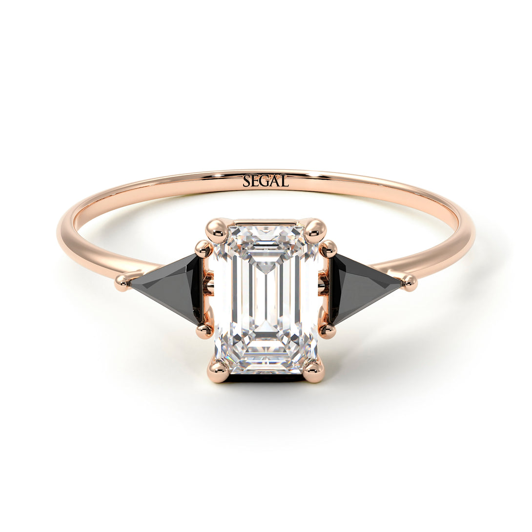 Emerald Cut Diamond With Triangles Ring - Remi No. 32