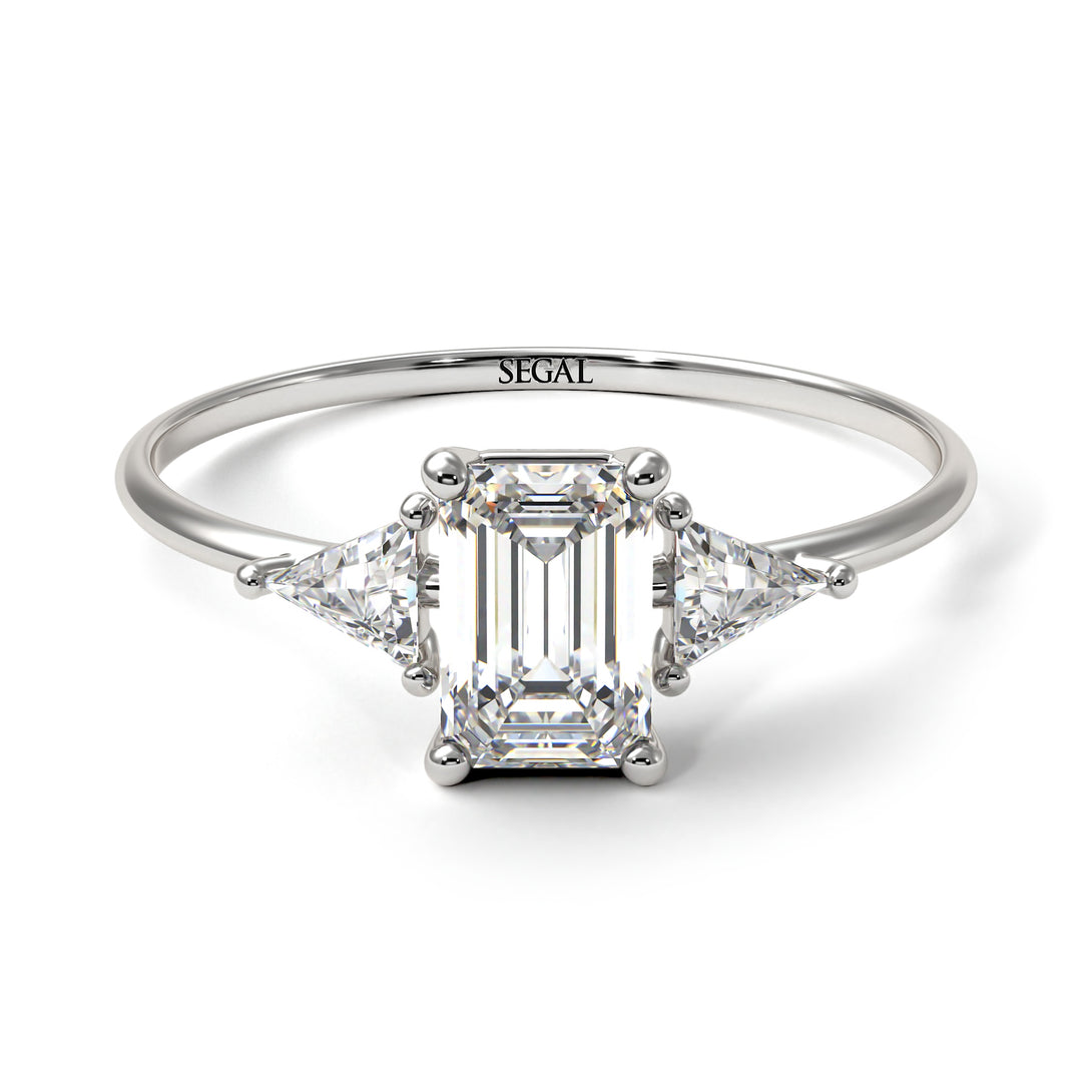 Emerald Cut Diamond With Triangles Ring - Remi No. 3