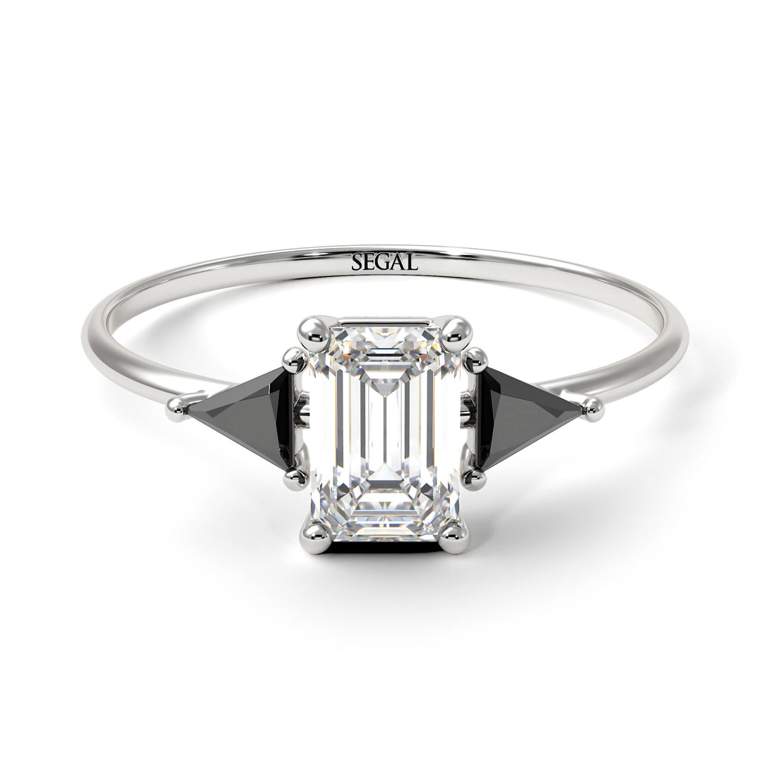 Emerald Cut Diamond With Triangles Ring - Remi No. 33
