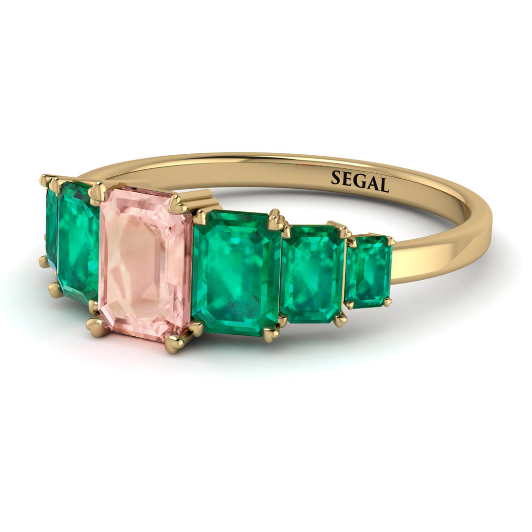 Emerald Cut Morganite Geometrical Ring - Briella No. 904