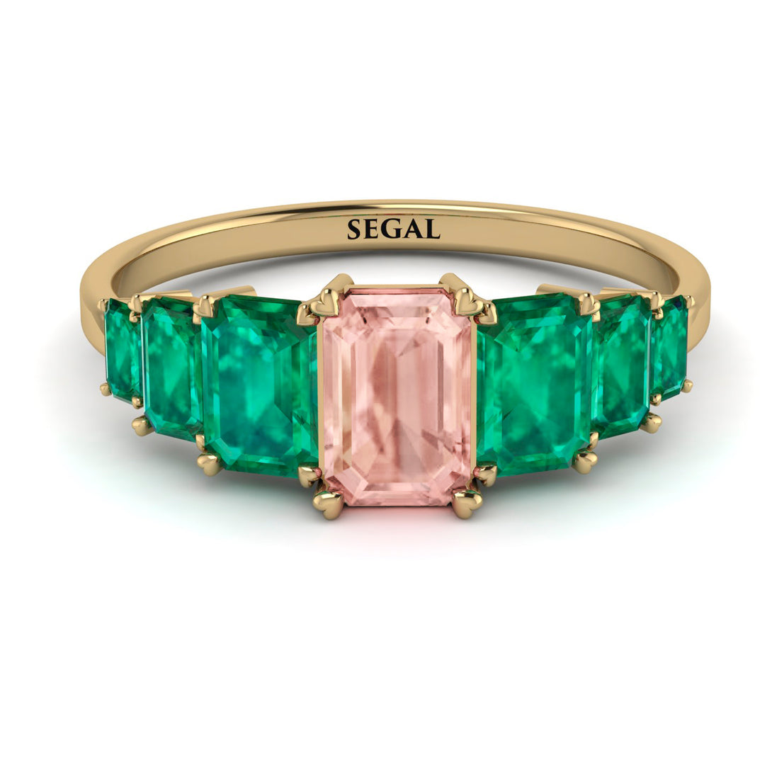 Emerald Cut Morganite Geometrical Ring - Briella No. 904