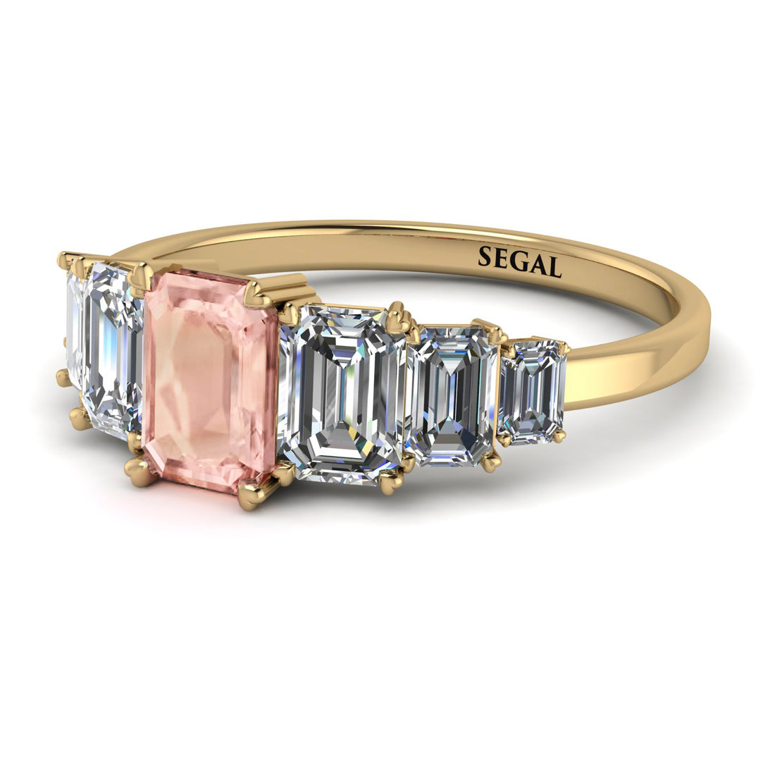 Emerald Cut Morganite Geometrical Ring - Briella No. 901