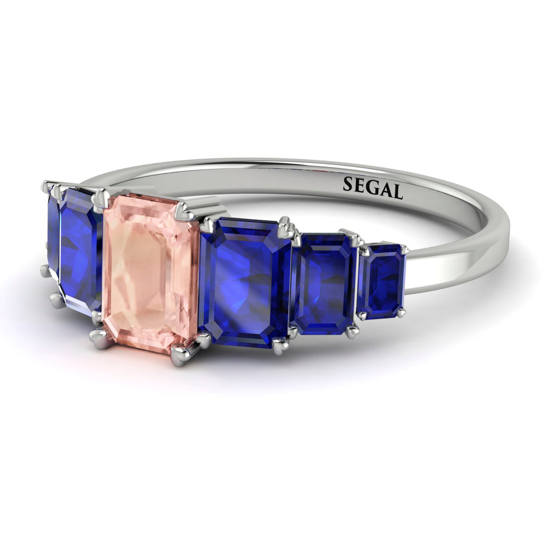 Emerald Cut Morganite Geometrical Ring - Briella No. 915