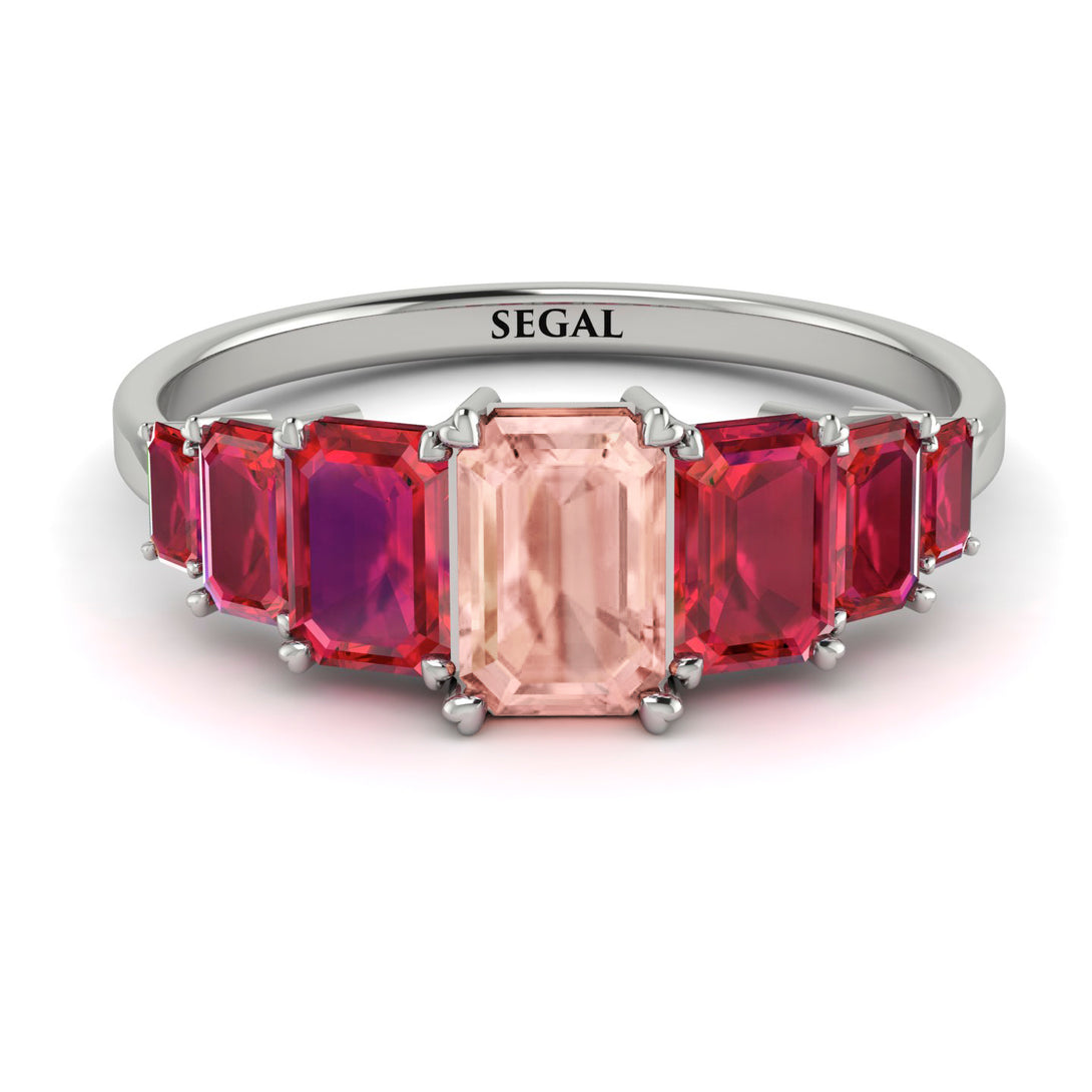 Emerald Cut Morganite Geometrical Ring - Briella No. 912