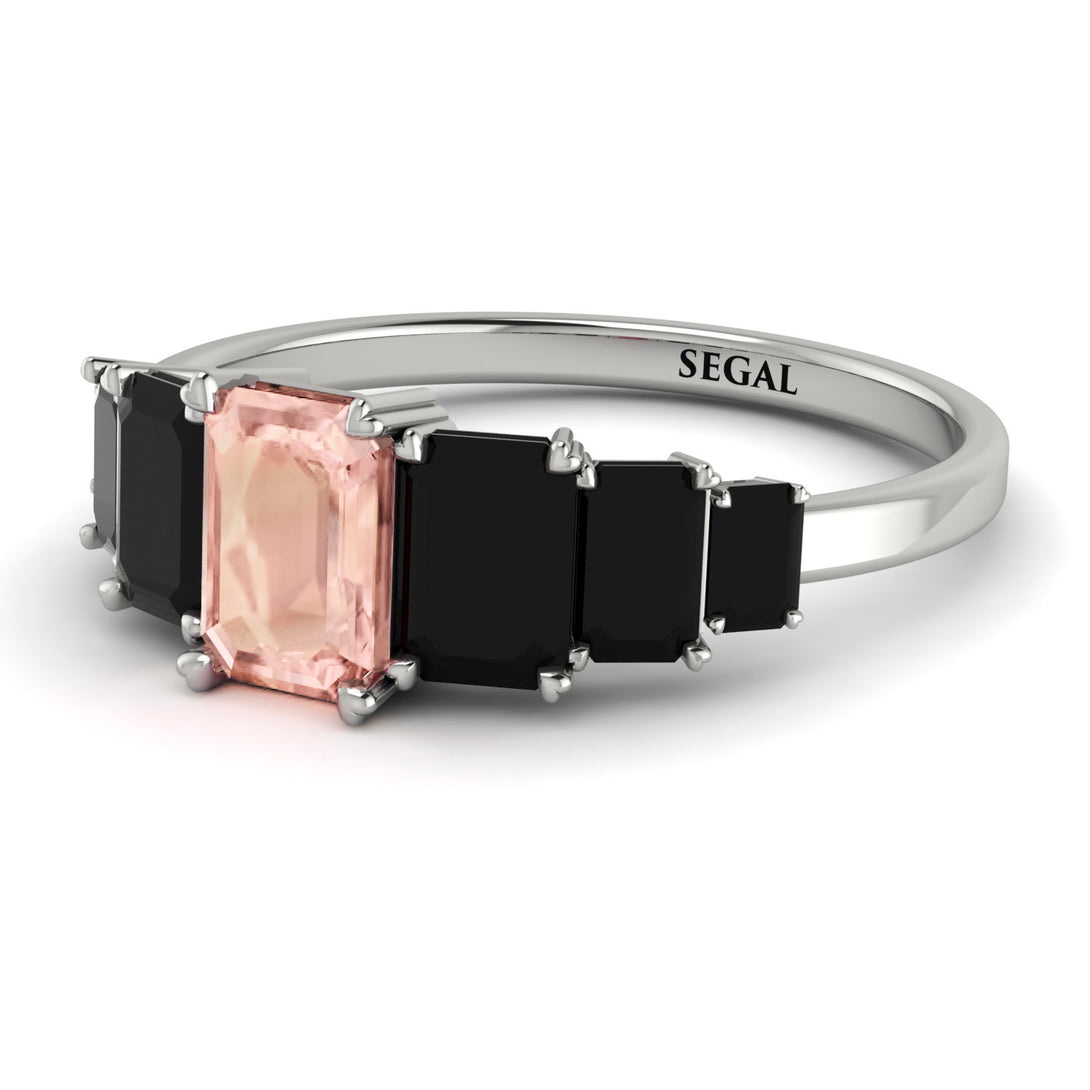 Emerald Cut Morganite Geometrical Ring - Briella No. 909
