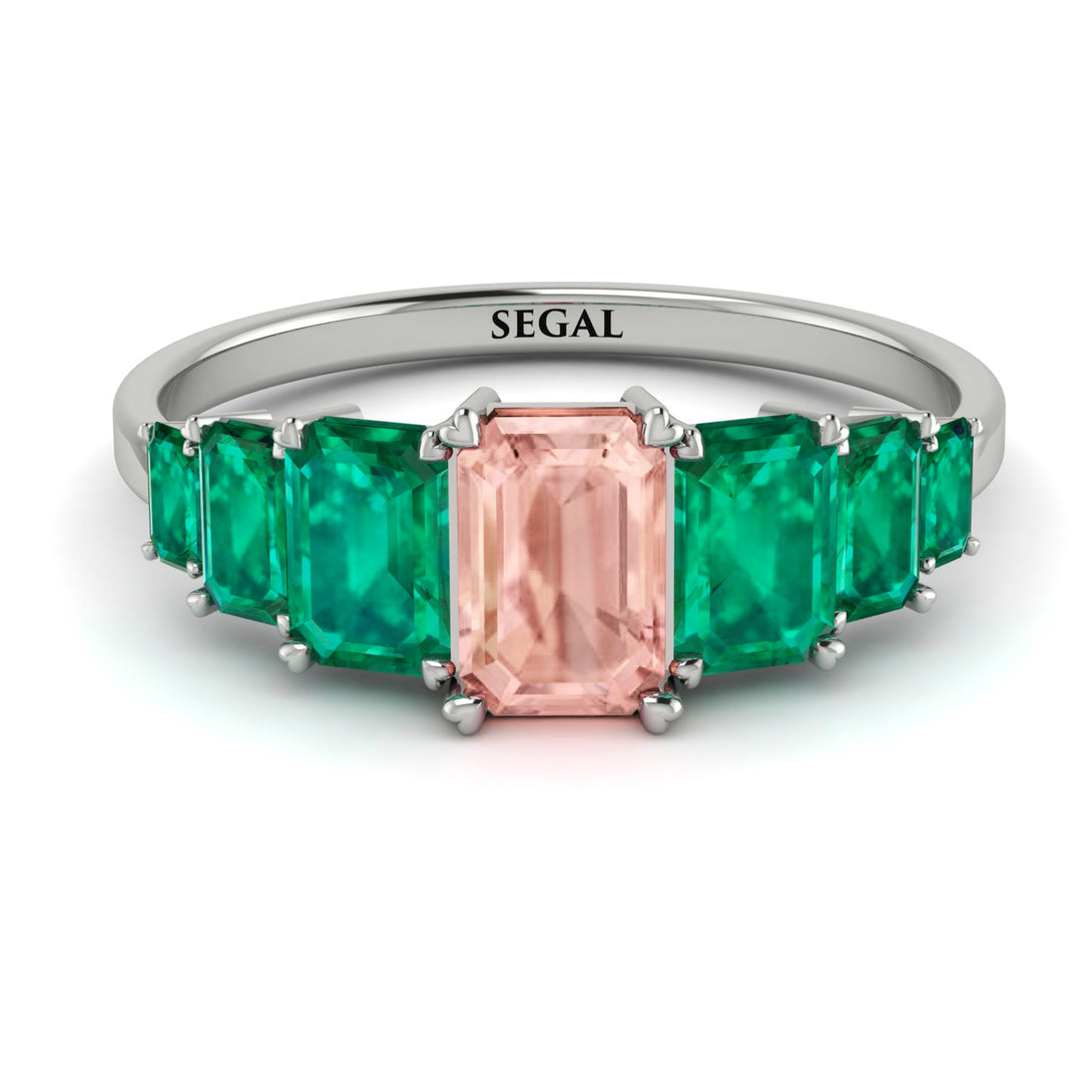 Emerald Cut Morganite Geometrical Ring - Briella No. 906