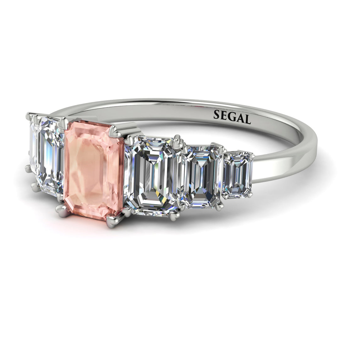 Emerald Cut Morganite Geometrical Ring - Briella No. 903