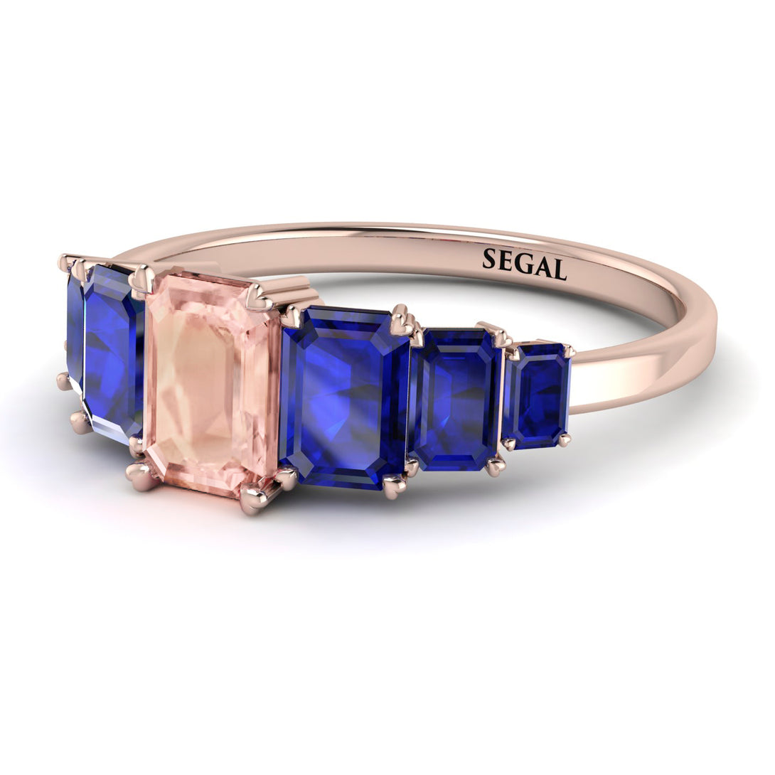 Emerald Cut Morganite Geometrical Ring - Briella No. 914