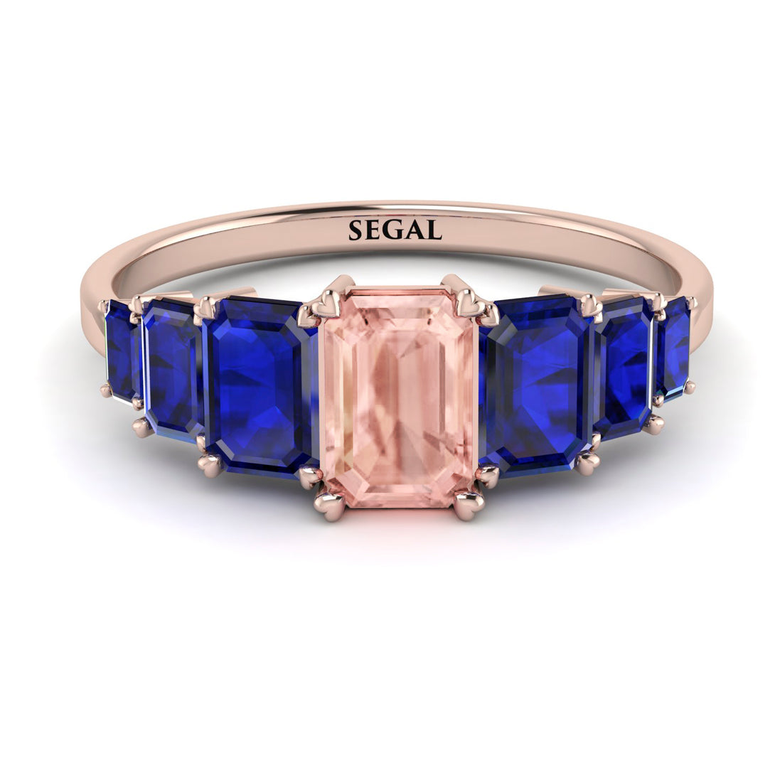 Emerald Cut Morganite Geometrical Ring - Briella No. 914