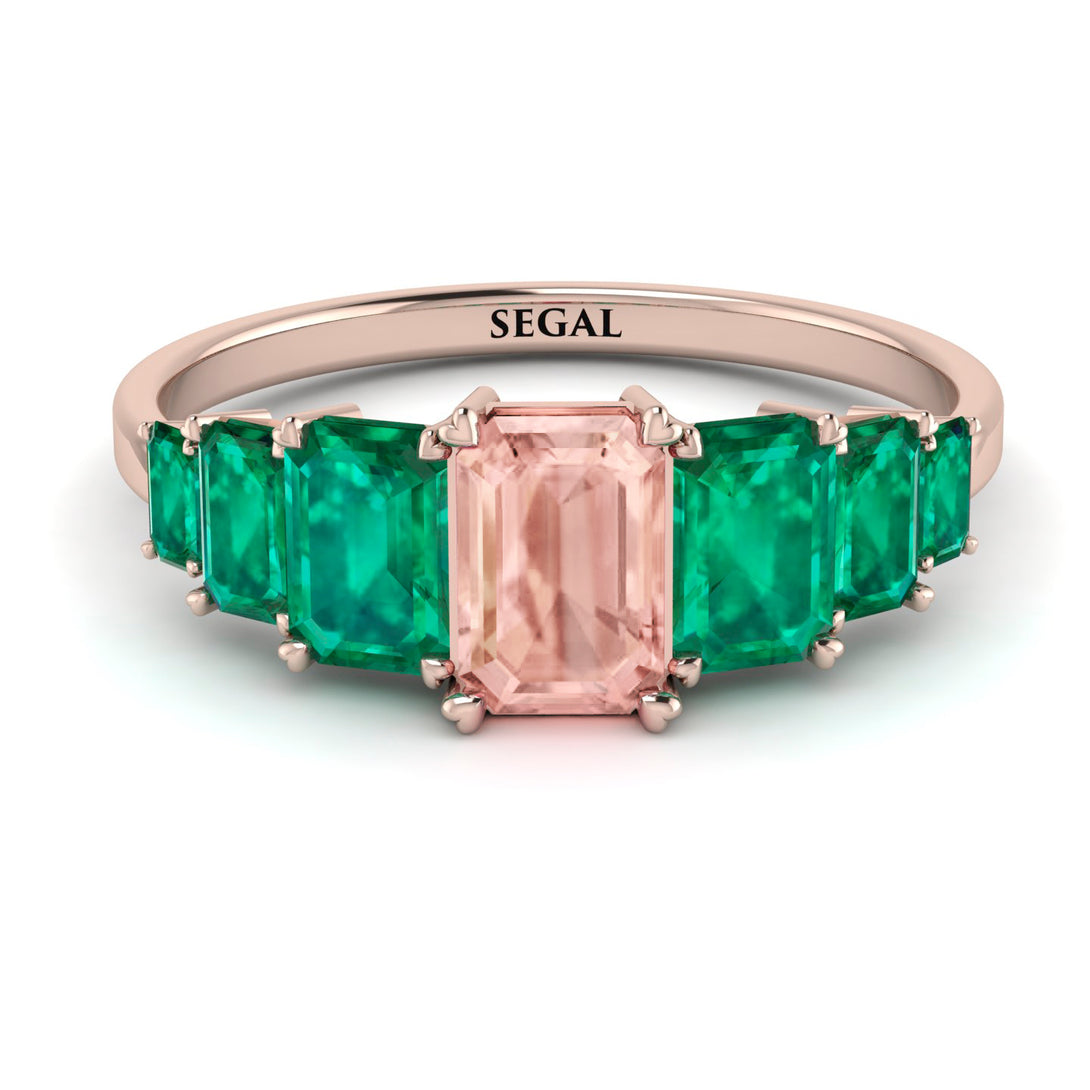 Emerald Cut Morganite Geometrical Ring - Briella No. 905