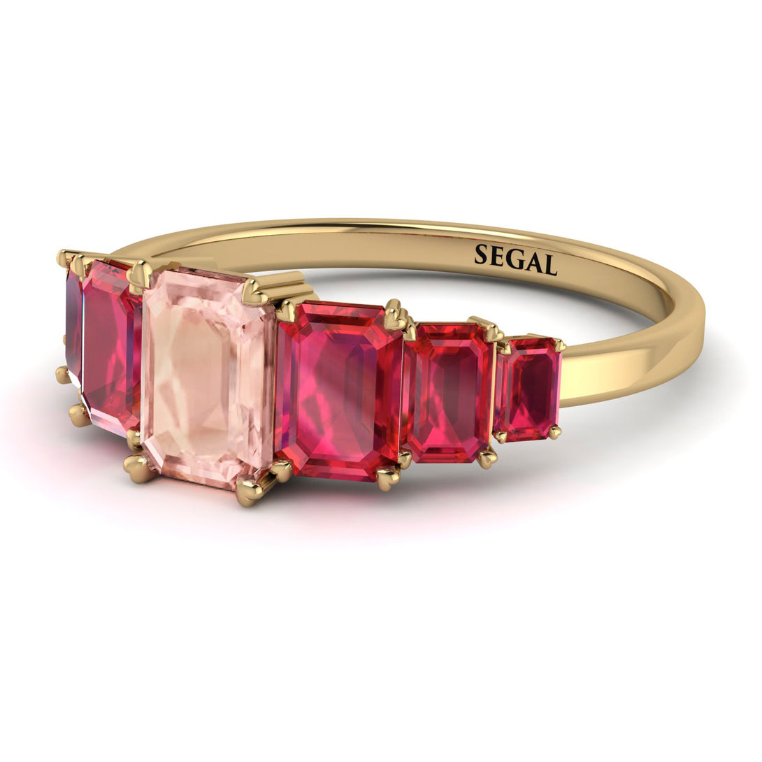 Emerald Cut Morganite Geometrical Ring - Briella No. 910