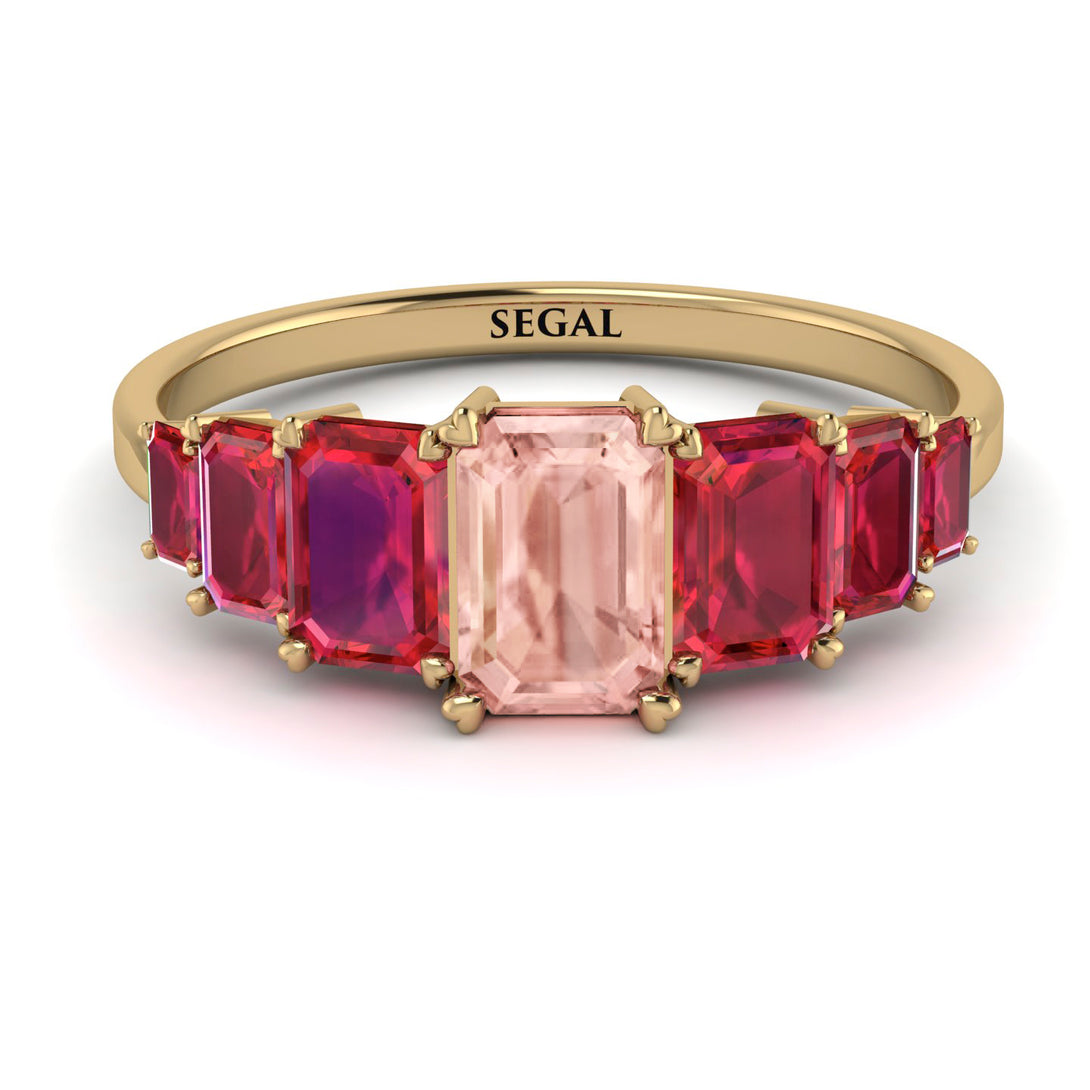 Emerald Cut Morganite Geometrical Ring - Briella No. 910