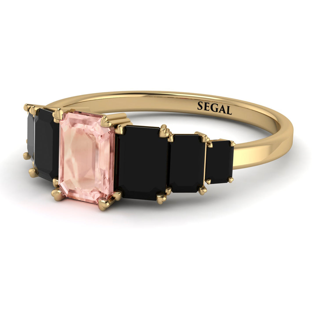 Emerald Cut Morganite Geometrical Ring - Briella No. 907
