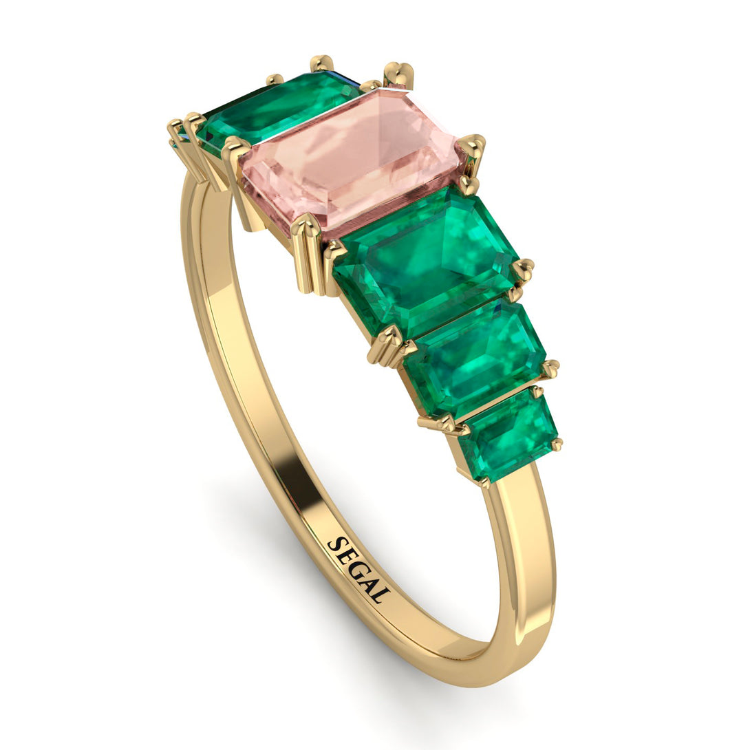 Emerald Cut Morganite Geometrical Ring - Briella No. 904